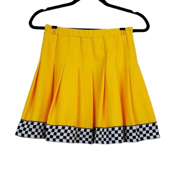 Varsity Womens Vintage Yellow Checkered Border Pleated Mini Skirt Size S - Picture 1 of 6